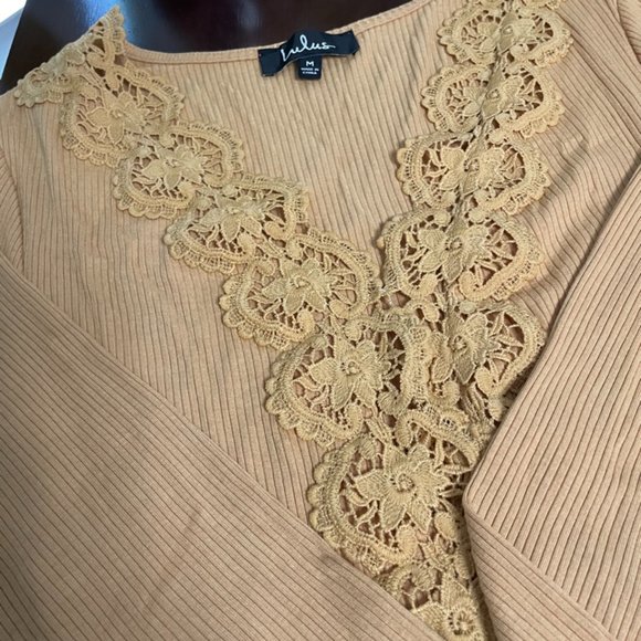 Lulu's - Yellow Lace Long Sleeve Bodysuit (Large) - Picture 9 of 11